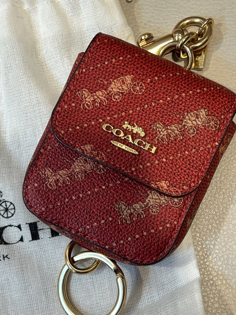 Coach Red Signature Leather Key Pouch with Gold Hardware - Picture 2 of 12